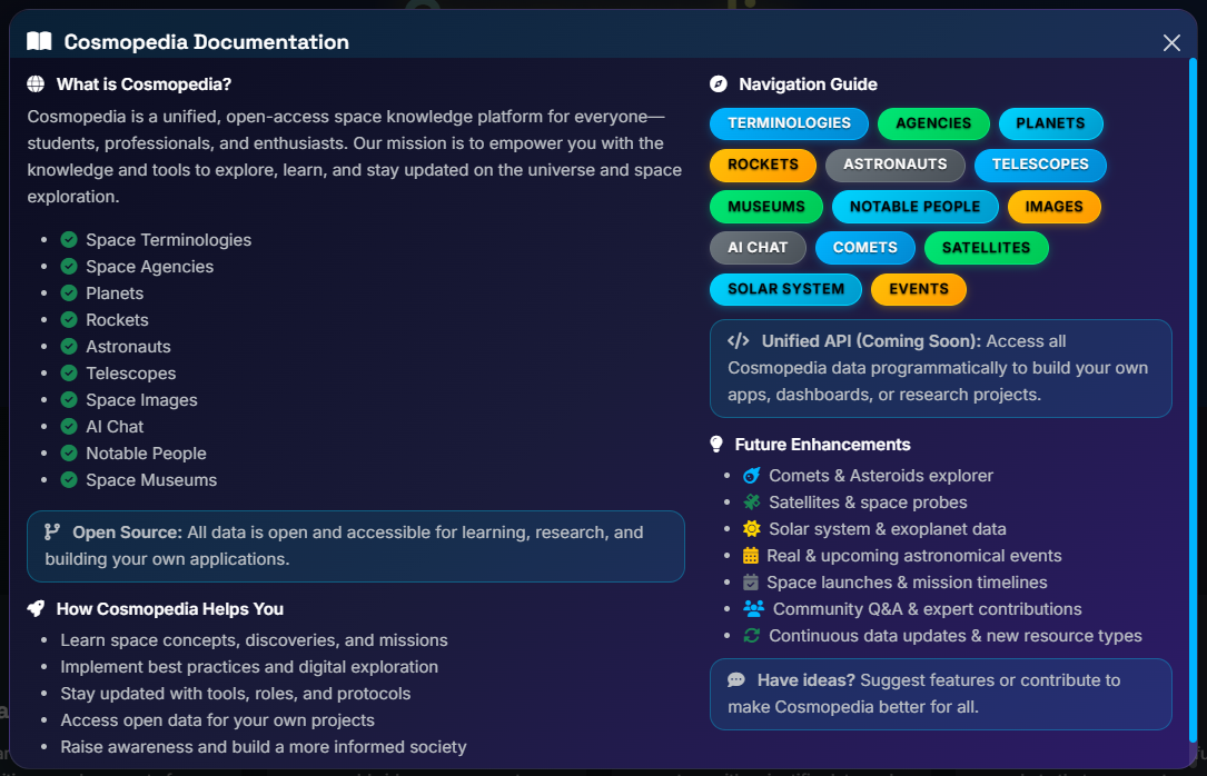 CosmoPedia - Documentation