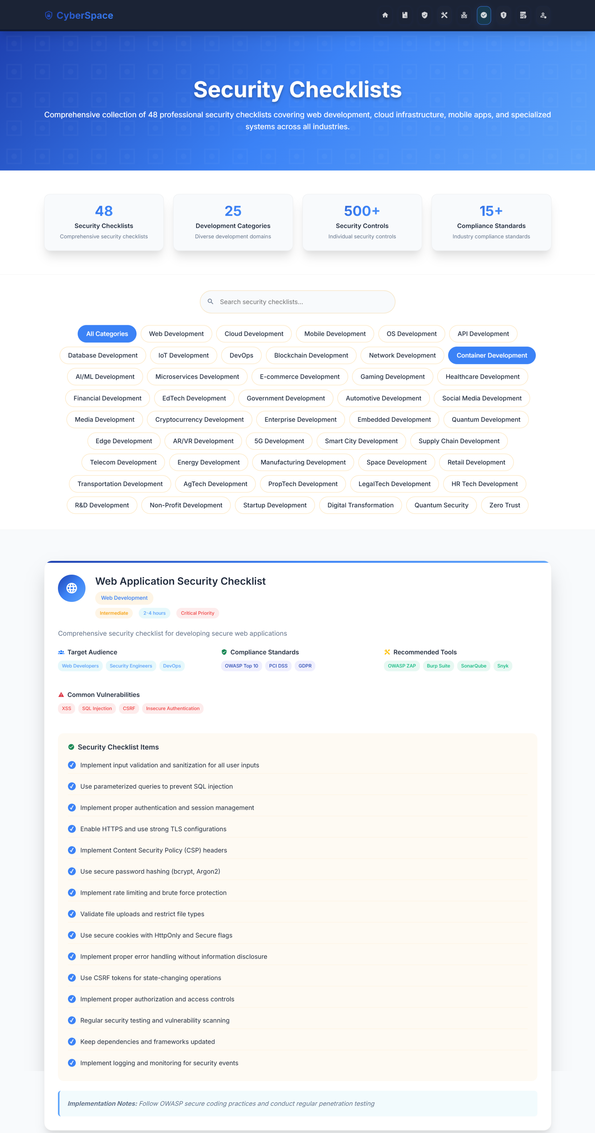 CyberSpace - Security Checklists