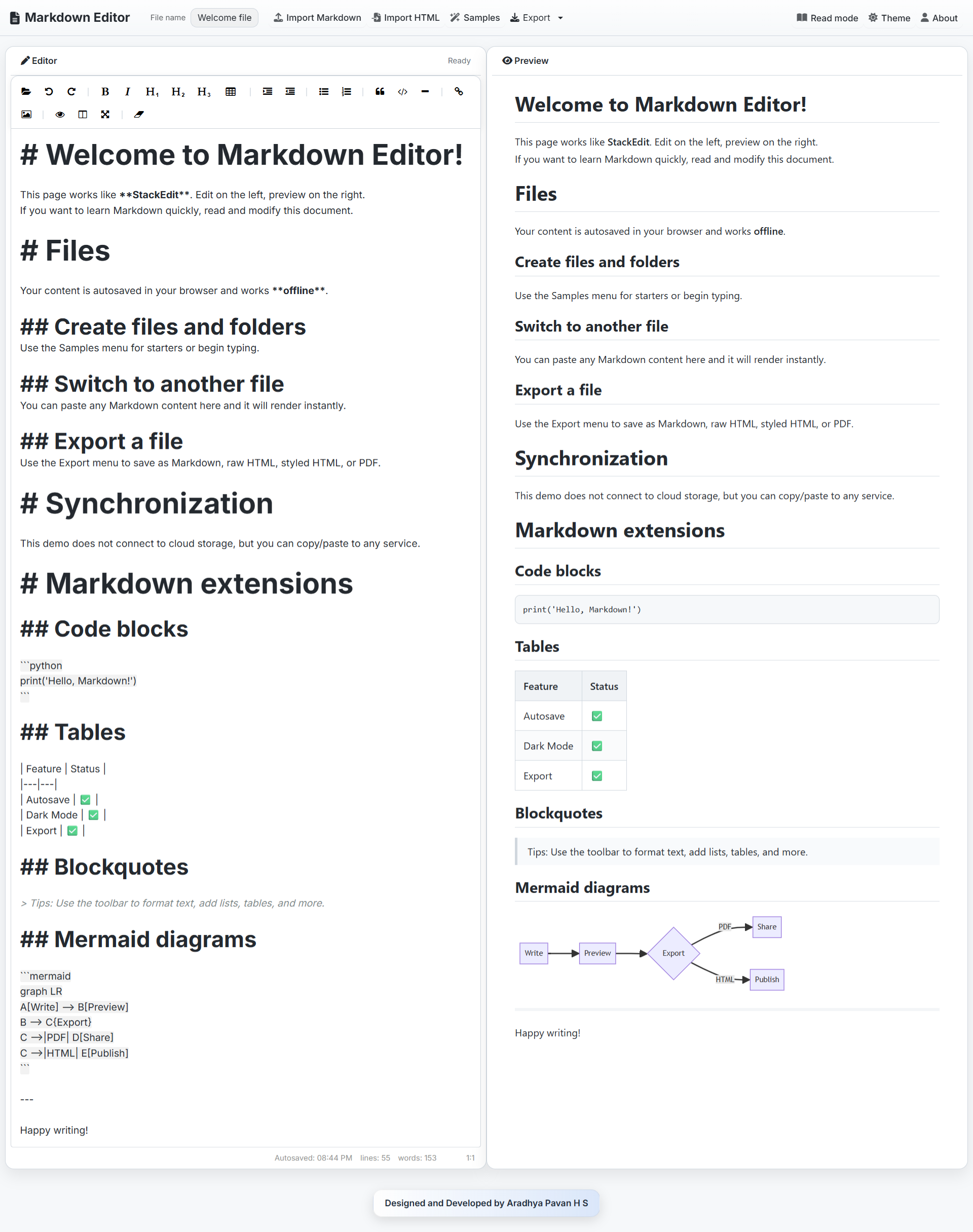 Markdown Editor - Toolbar & Preview