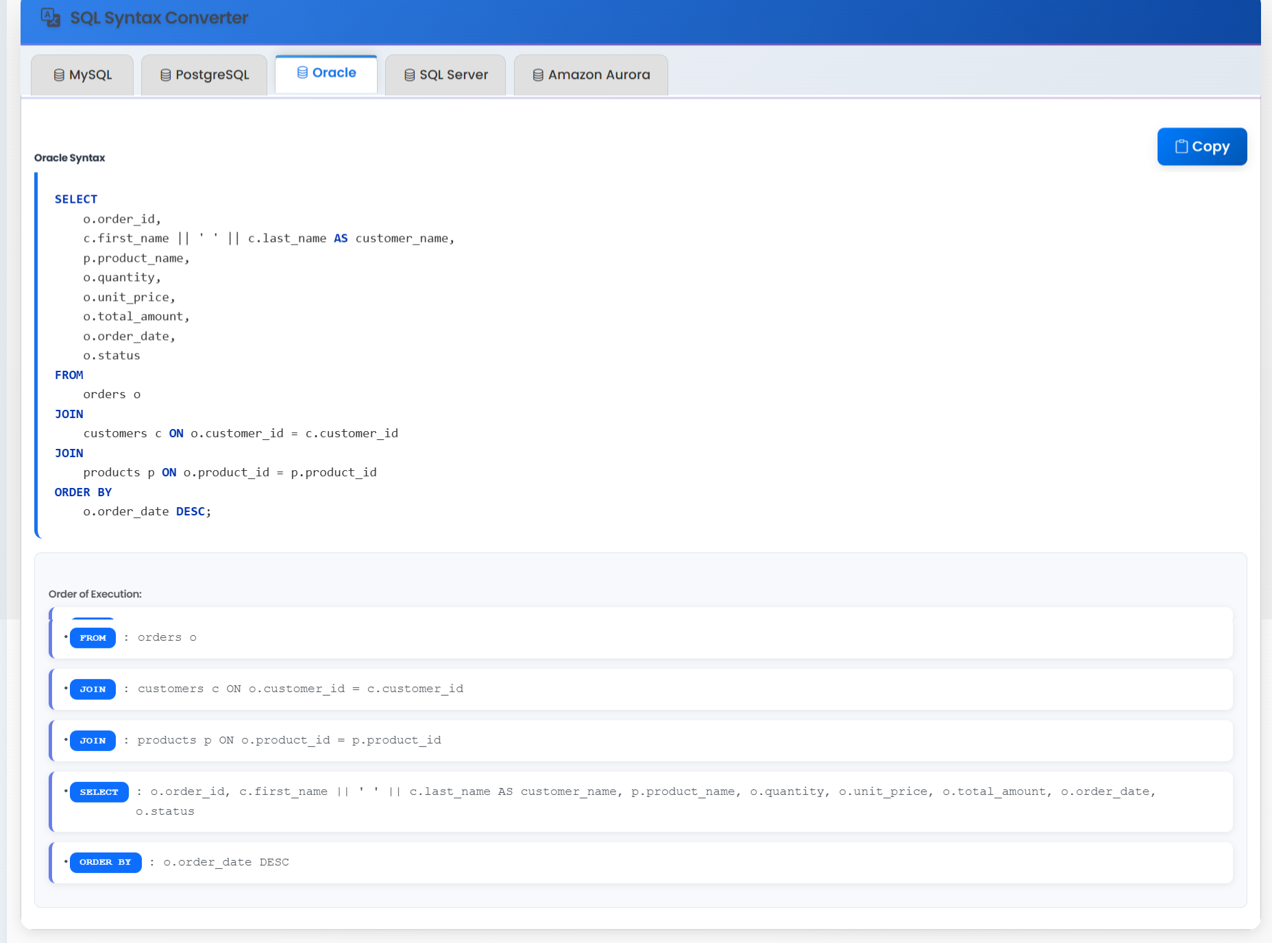 Oracle Query with Order of Execution
