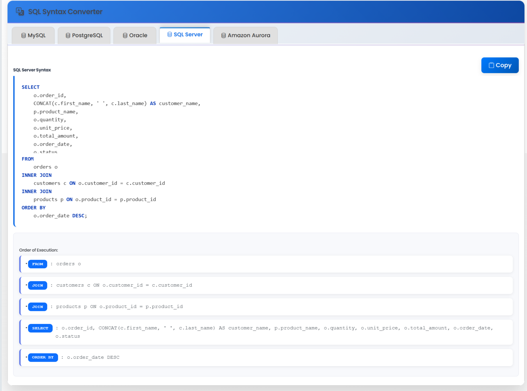 SQL Server Query with Order of Execution