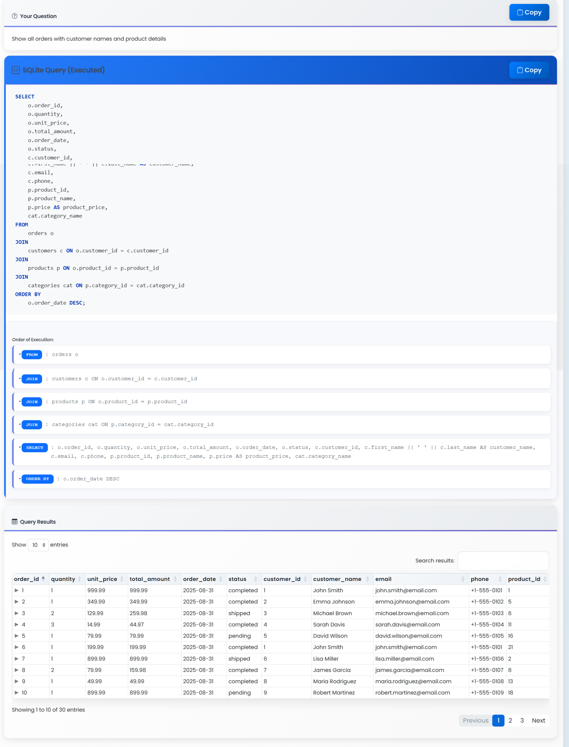 Generated & Executed SQLite Query