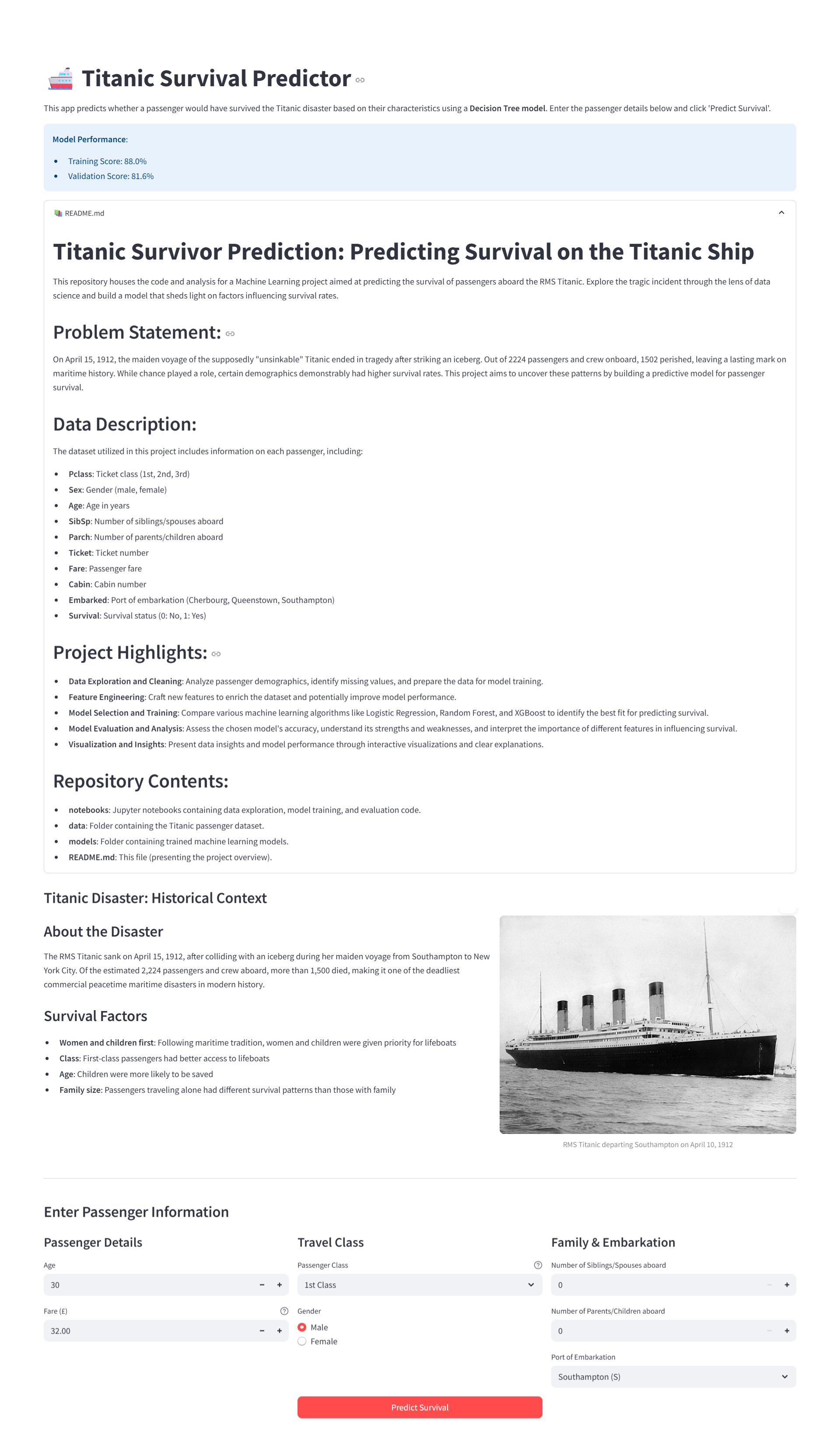 Titanic Survival Predictor - App